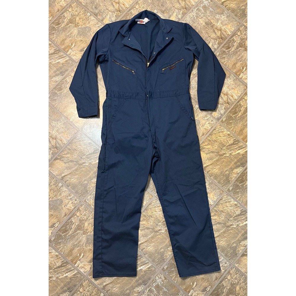 Dickies Coverall Mens 44 Navy Blue Workwear Utility Jumpsuit Long Sleeve